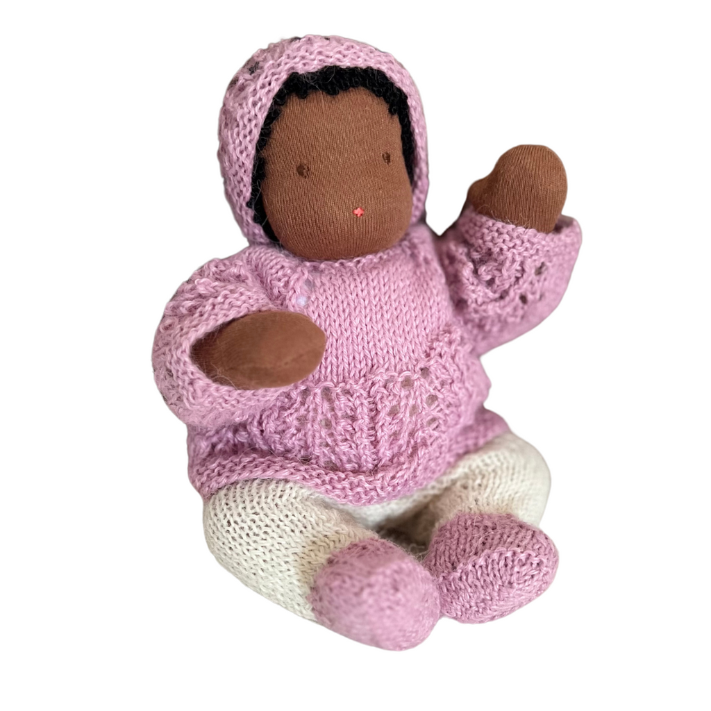 9" Waldorf Bendable Baby Doll in Lilac Sweater · Black