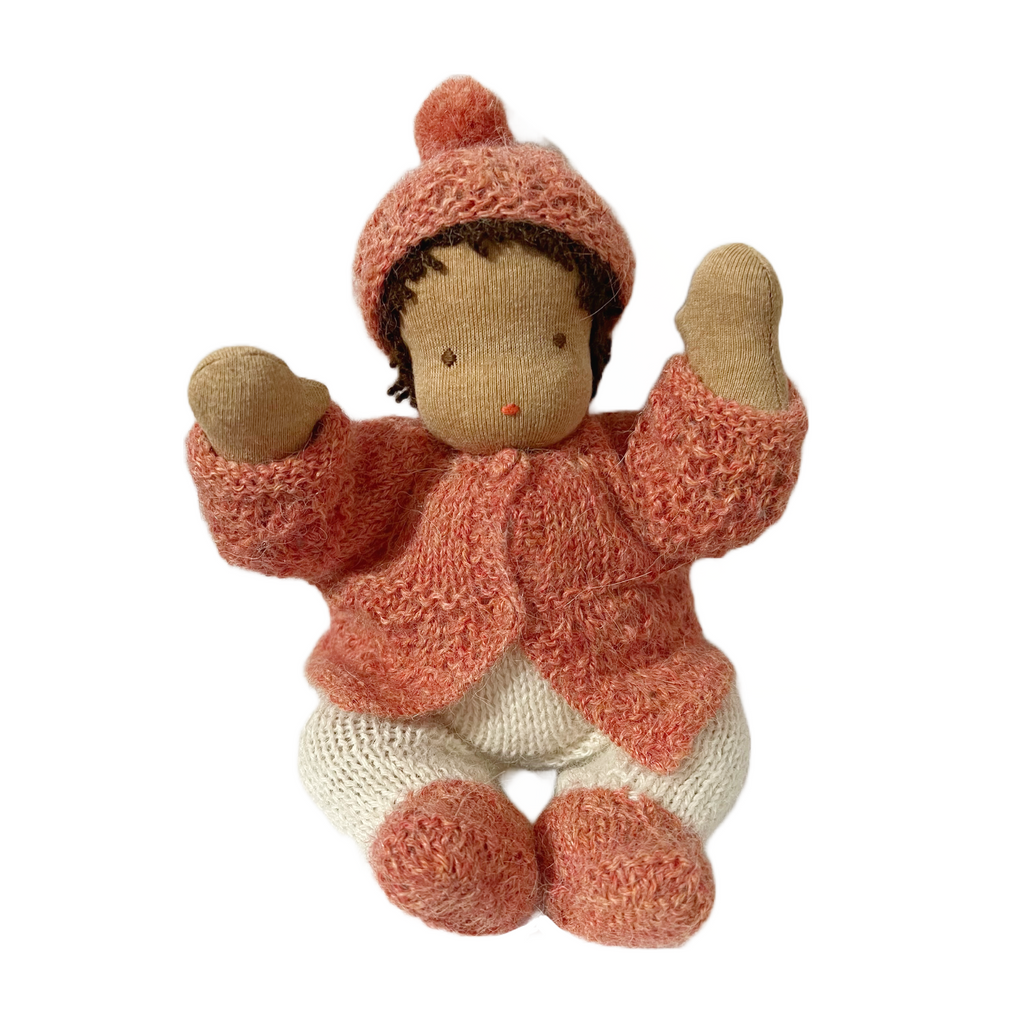 9" Waldorf Bendable Baby Doll in Coral Sweater · Brown