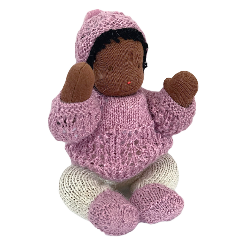 9" Waldorf Bendable Baby Doll in Lavender Sweater · Black