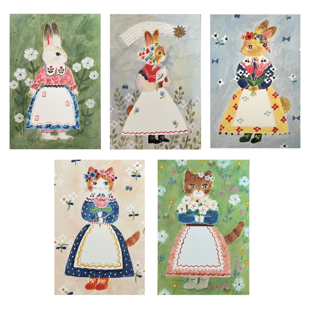 Aiko Fukawa Rabbits and Cats in Festive Attire Single Postcards · Multiple Styles