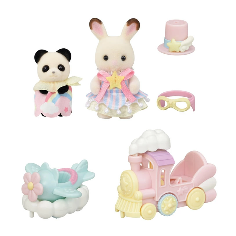 Sylvanian Families · Rabbit and Panda Train and Plane Set