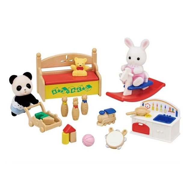 Calico Critters Sylvanian Families · White Rabbit and Panda Playroom Set