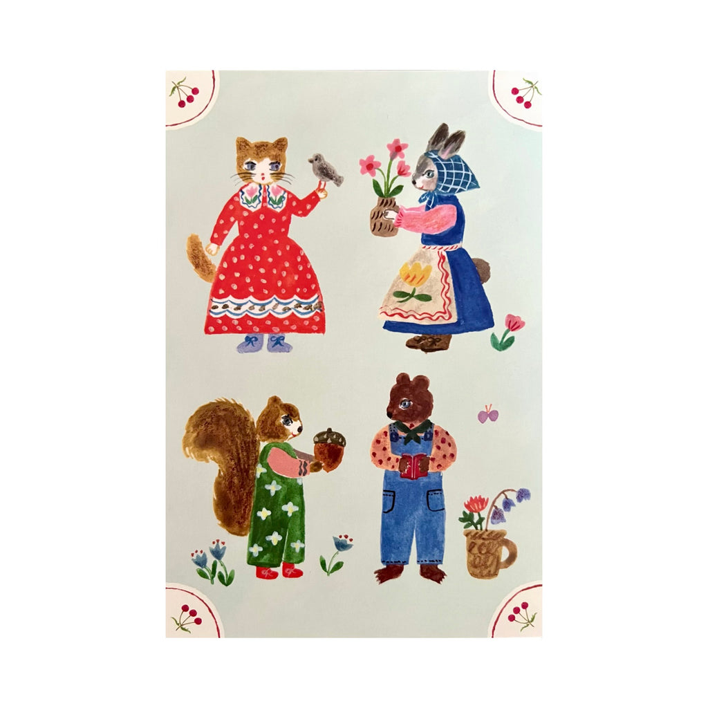 Aiko Fukawa Celebratory Cats and Rabbits Single Postcards · Multiple Styles