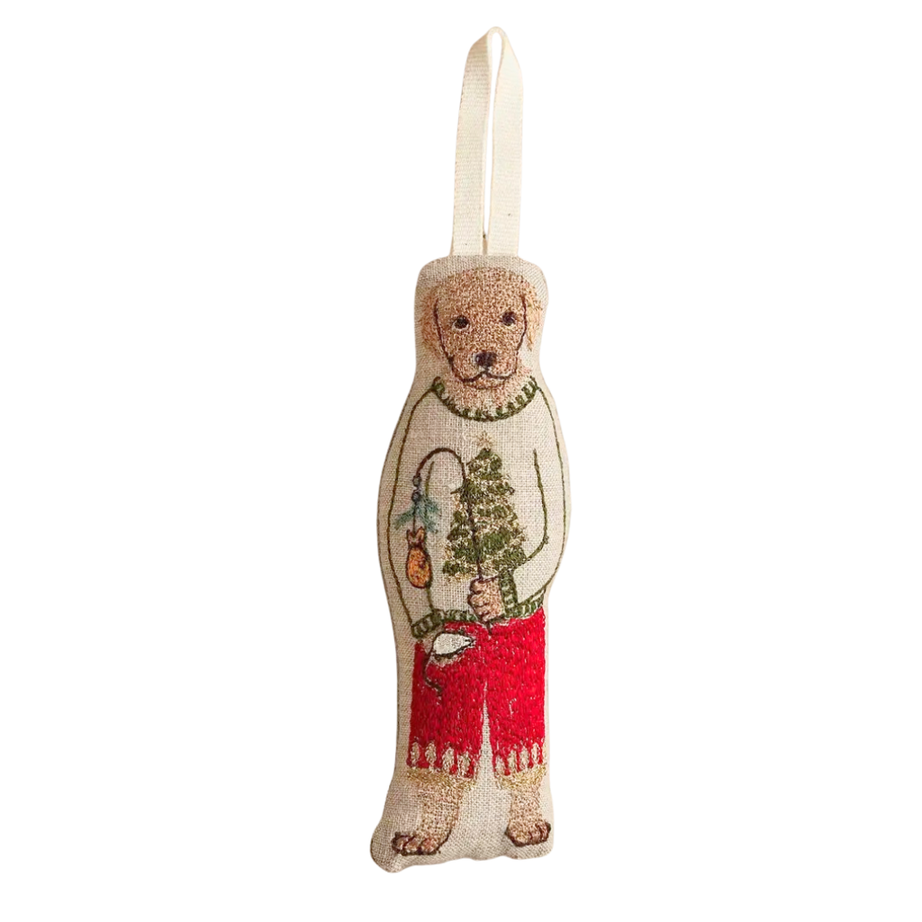 Coral and Tusk Dog With Gifts Ornament