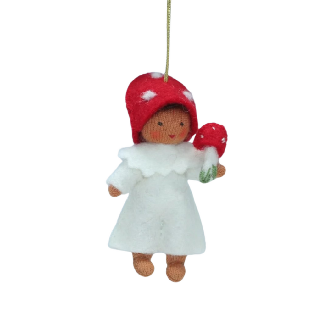 Red Mushroom Fairy Baby Ornament · Brown