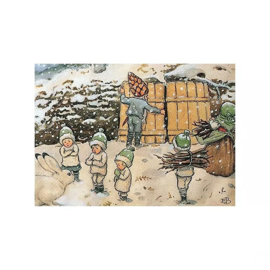 Elsa Beskow Postcard · Children of the Forest Winter Scene