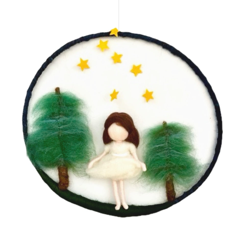 Felted Star Girl Mobile · White with Brown Hair