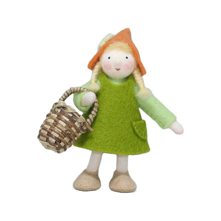 Garden Gnome Girl with Basket · White
