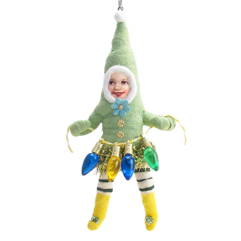 Vintage By Crystal Christmas Light Decorating Elf Ornament · Green