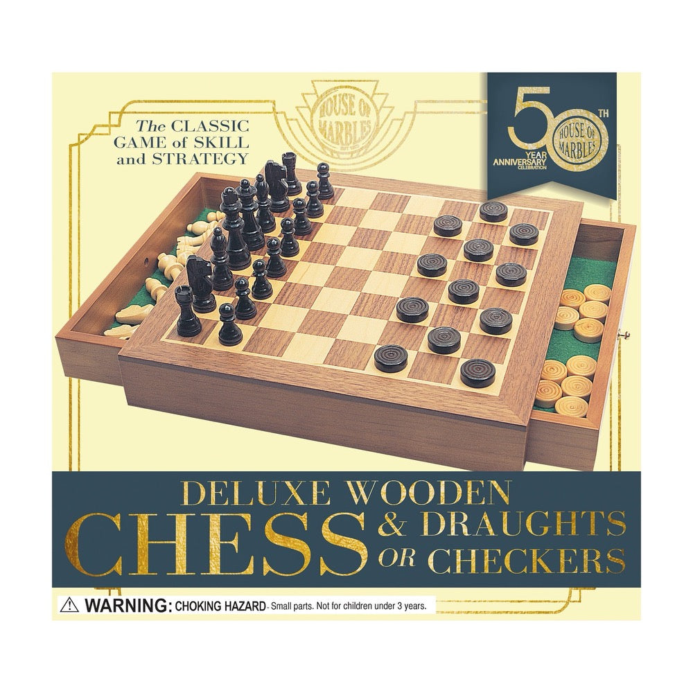 House of Marbles Wooden Chess and Checkers or Draughts Set