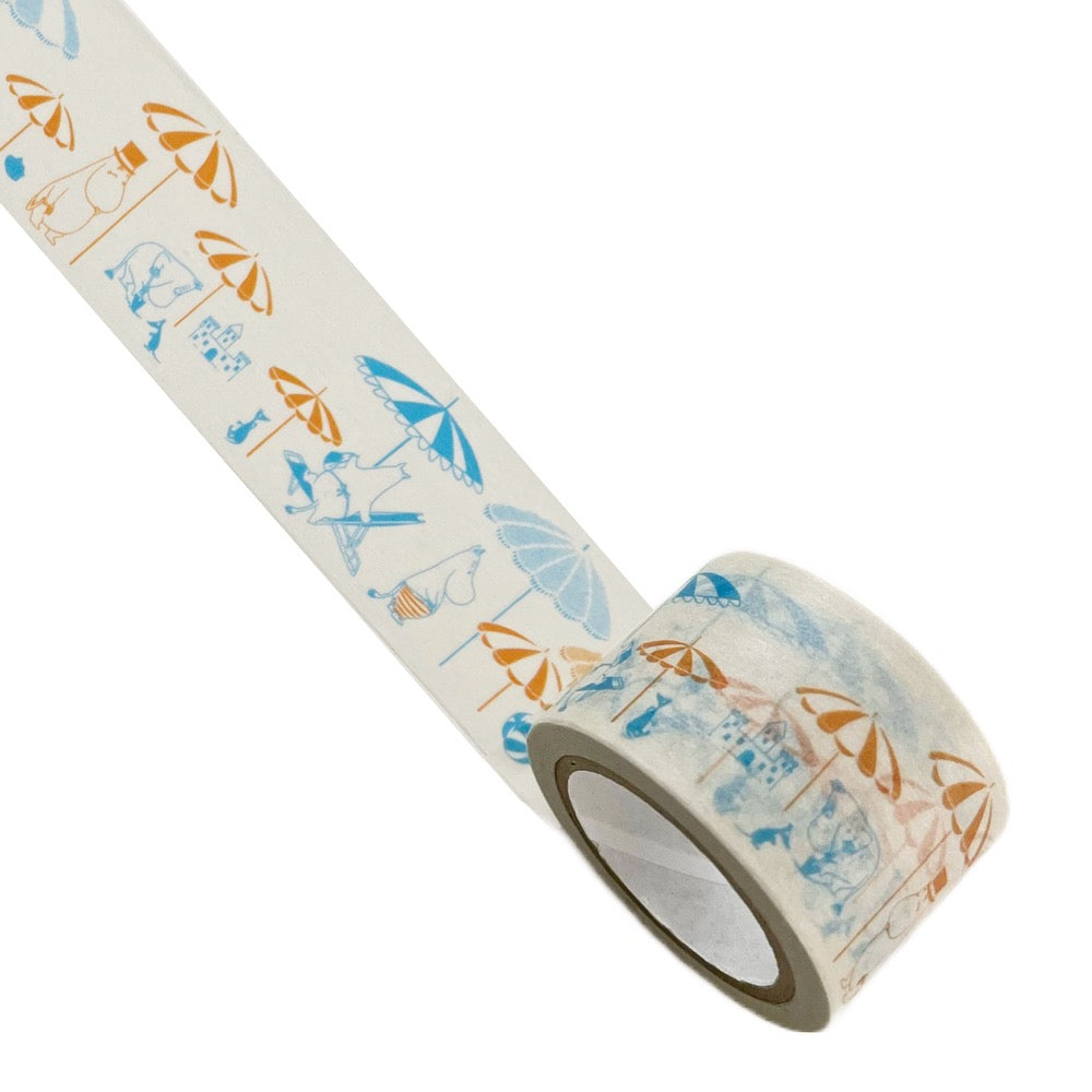 Japanese Masking Tape · Moomin Riviera Beach Scene in Orange and Blue