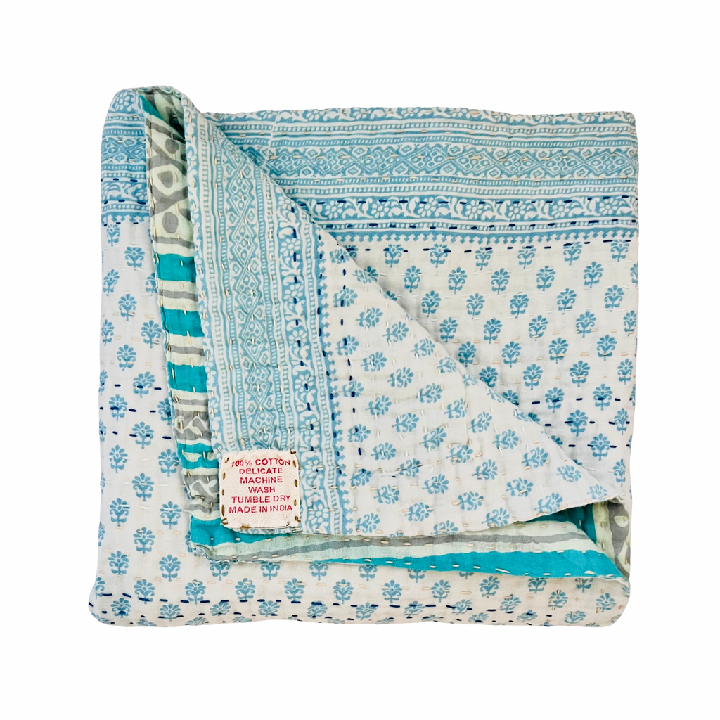 Jeanette Farrier Kantha Blanket · Baby Blues