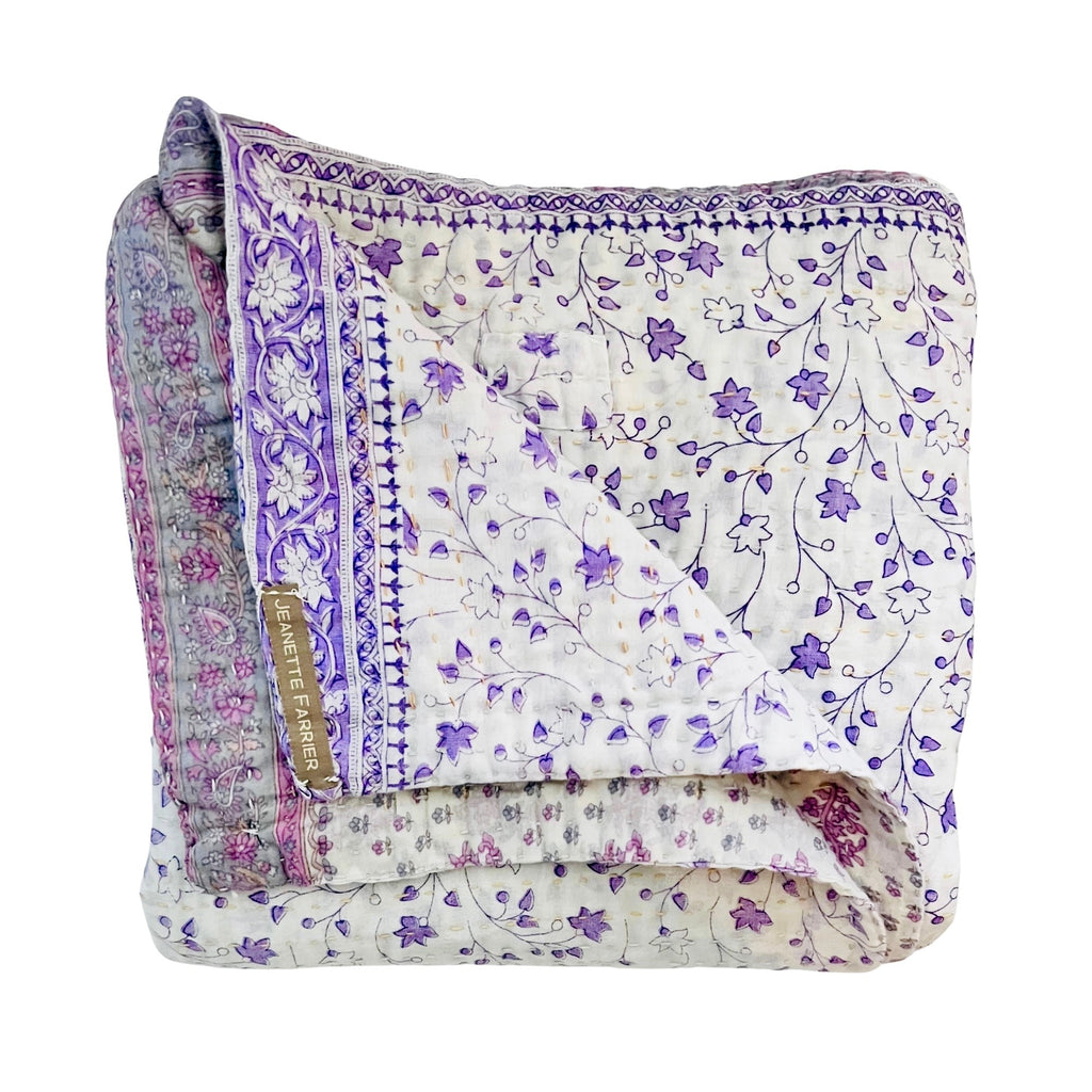 Jeanette Farrier Kantha Blanket · Wisteria and Faded Periwinkle