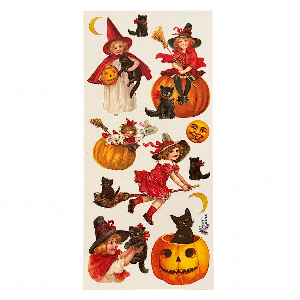Little Witches and Halloween Cats Sticker Set