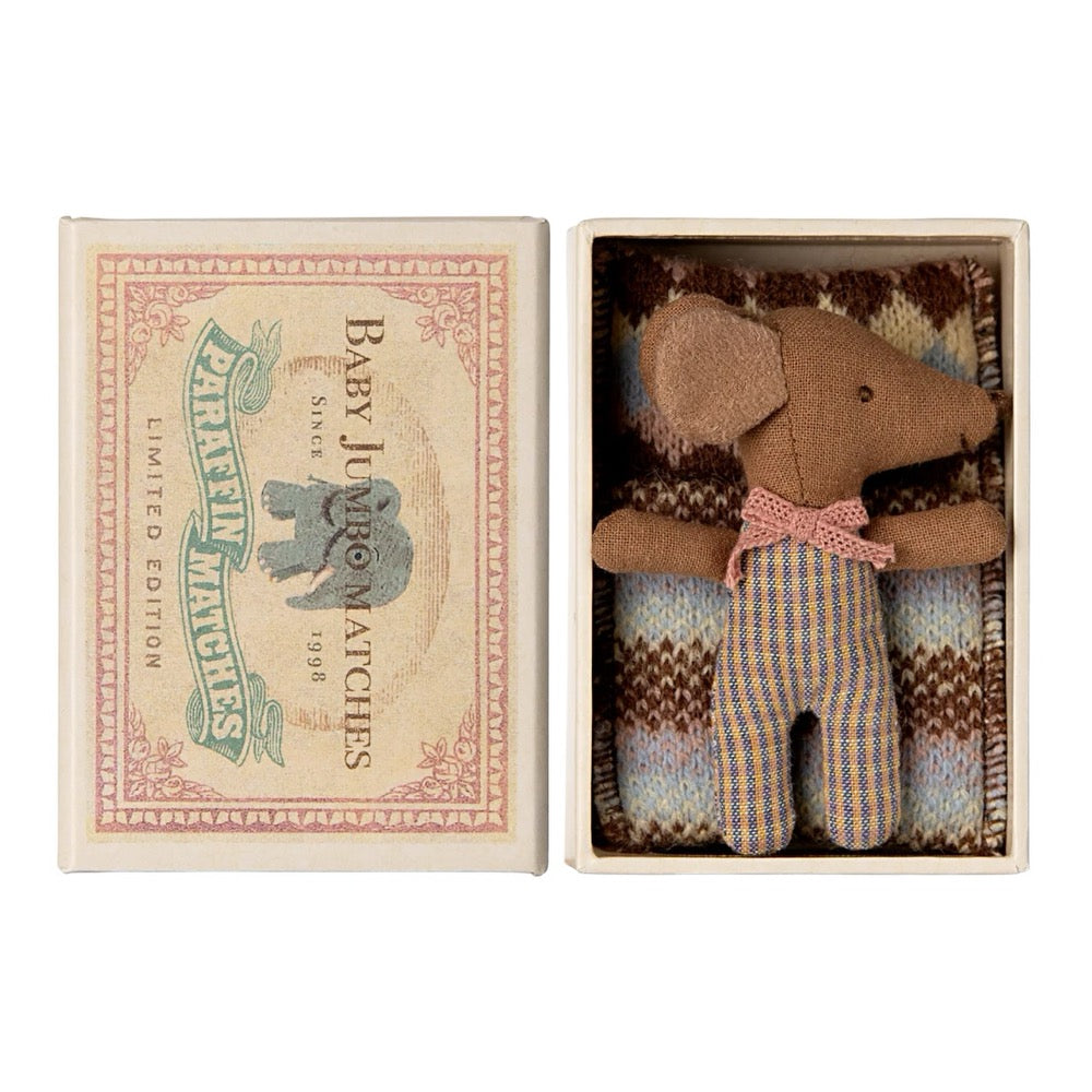 Maileg Rose Sleepy Wakey Baby Mouse in Matchbox