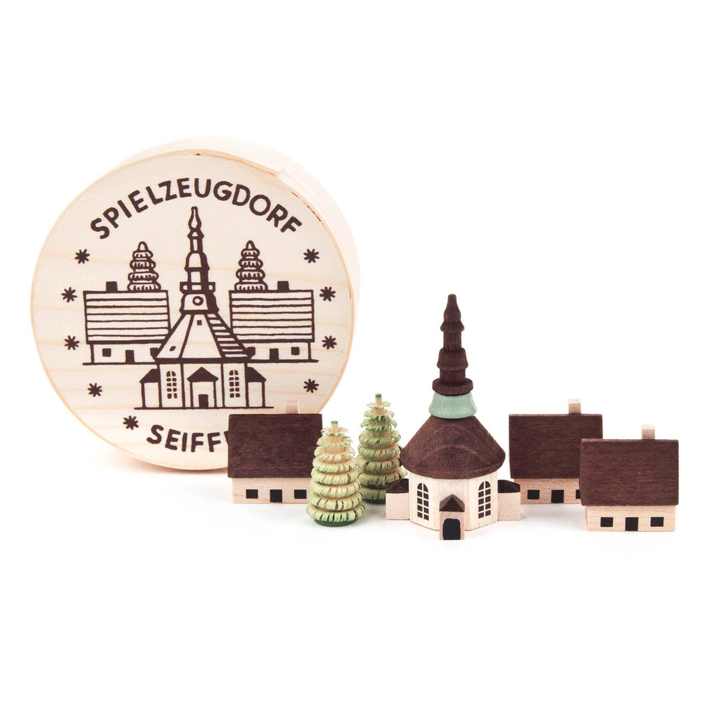 Miniature Wooden Village in Chip Box