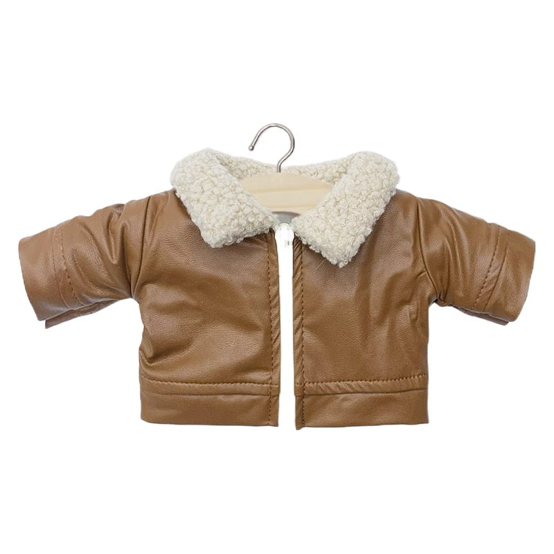 Minikane Bath Baby Doll Sized Faux Leather Jacker with Sherling Collar