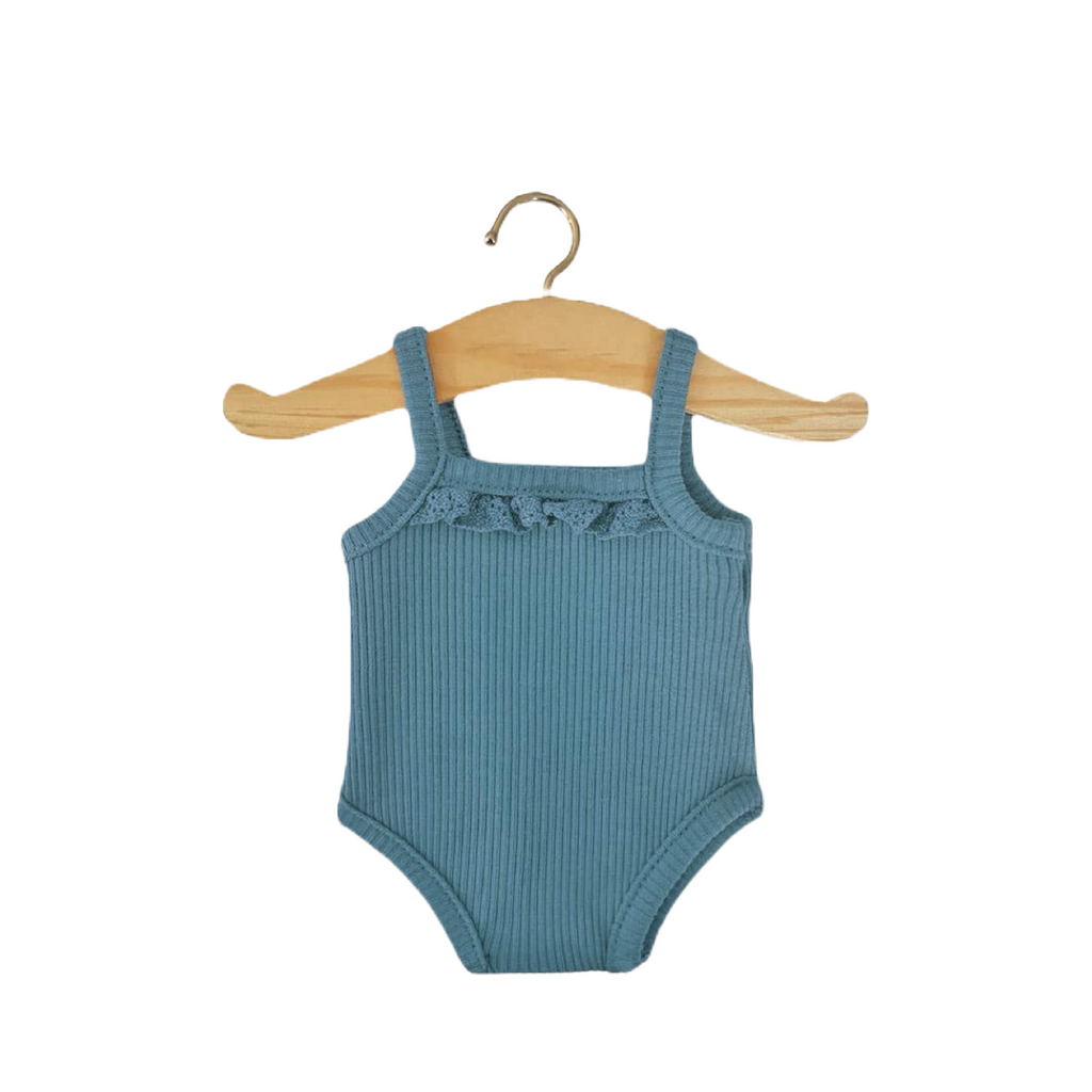 Minikane Bath Baby Doll Sized Peacock Blue Ruffled Bodysuit