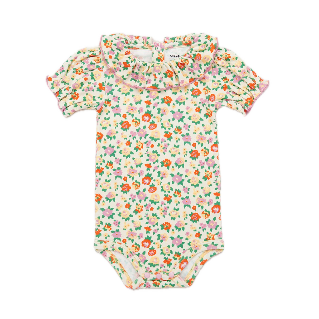 Misha and Puff Baby Balloon Sleeve Paloma Onesie · String and Hazy Lilac Brimfield