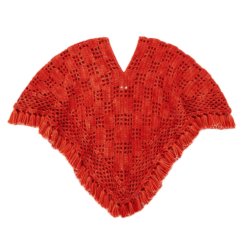 Misha and Puff Lattice Crochet Poncho · Red Flame