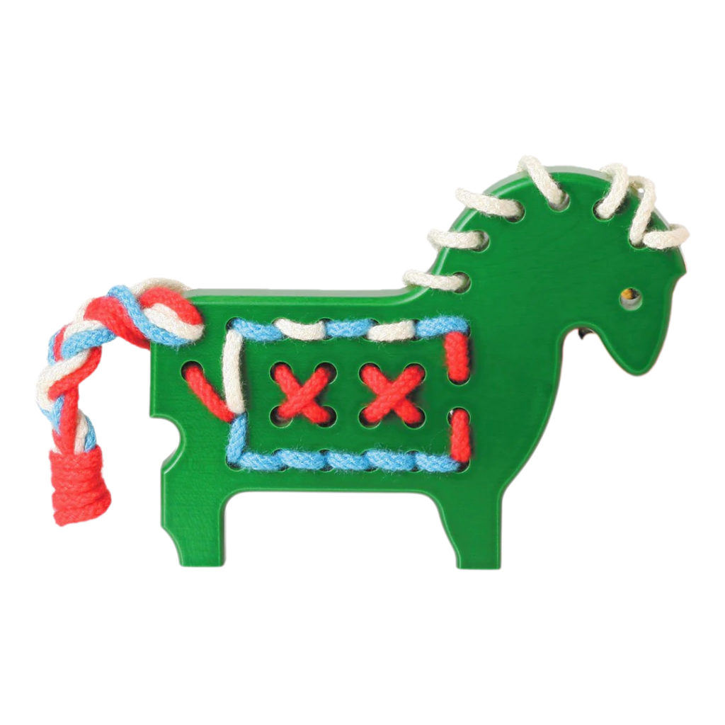 Naef Schnurpfel Green Wooden Pony Lacing Game