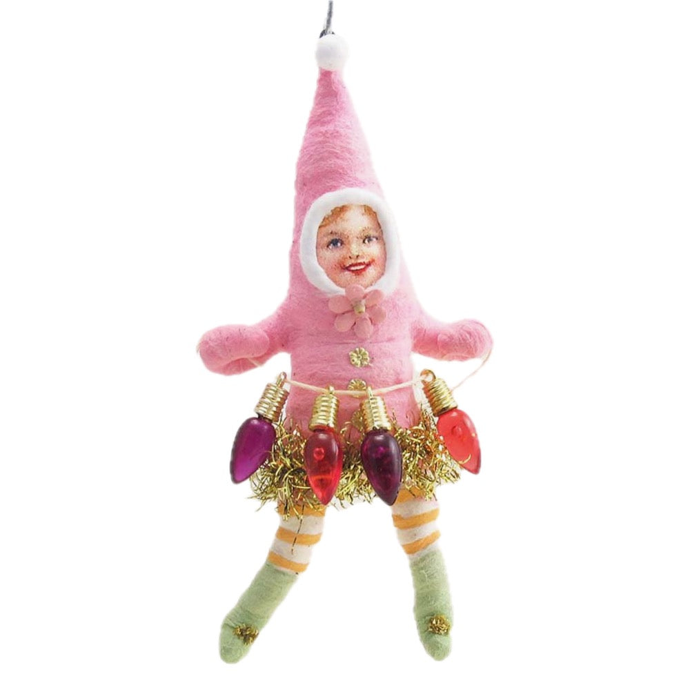 Vintage By Crystal Christmas Light Decorating Elf Ornament · Pink