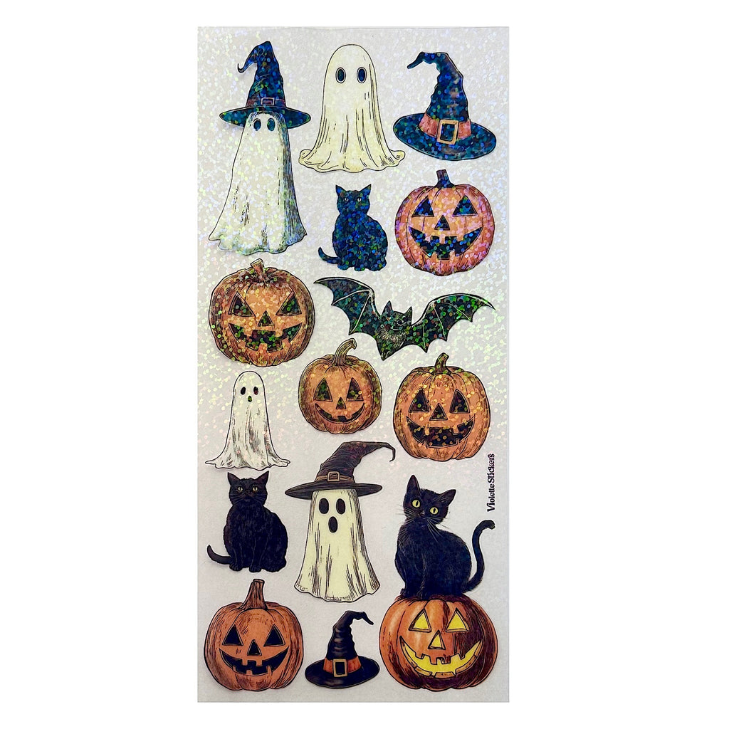 Pumpkin and Cat Hologram Stickers