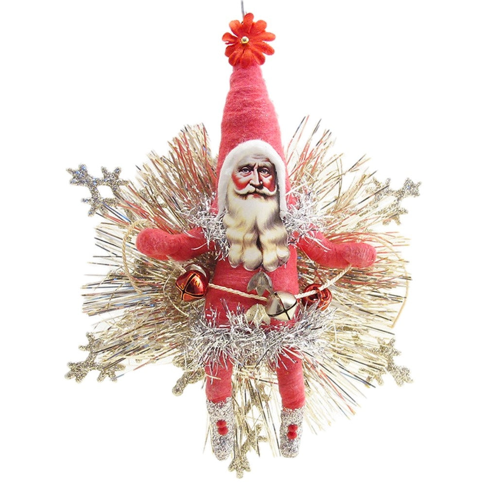 Vintage By Crystal Red Snowflake Santa Ornament