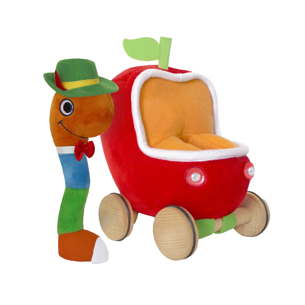 Richard Scarry Lowly Worm with Apple Car Plush Toy with Wheels