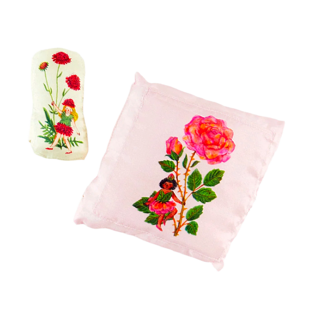 Sarah's Silks x Phoebe Wahl Tooth Fairy Pillow and Fairy Set · Pink Knautia Flower