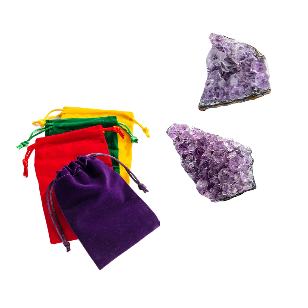 Set of Amethyst Crystal Clusters · Multiple Pouch Colors