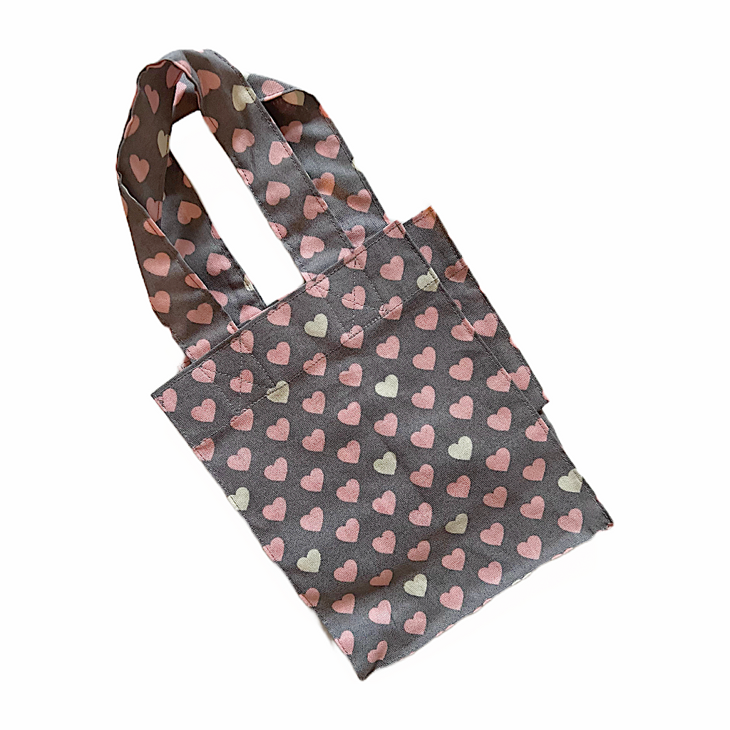 Small Grey Grocery Bag · Pink Hearts