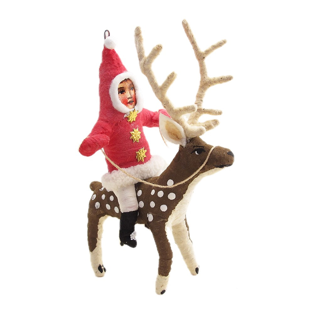 Vintage By Crystal Spotted Reindeer Rider Ornament