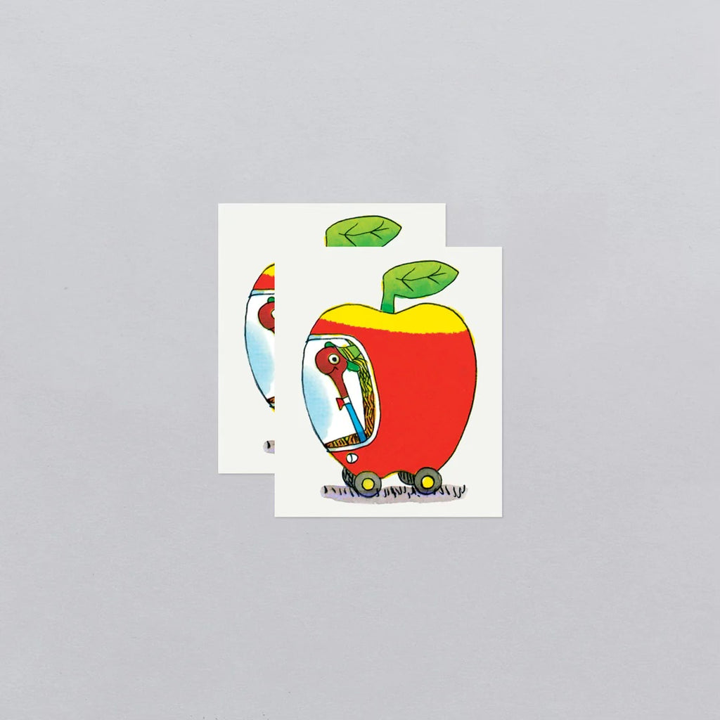 Tattly Richard Scarry Lowly Worm in Apple Car Temporary Tattoo Set