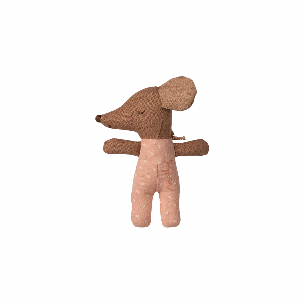 Maileg Sleepy Wakey Baby Mouse in Matchbox · Rose Polka Dot