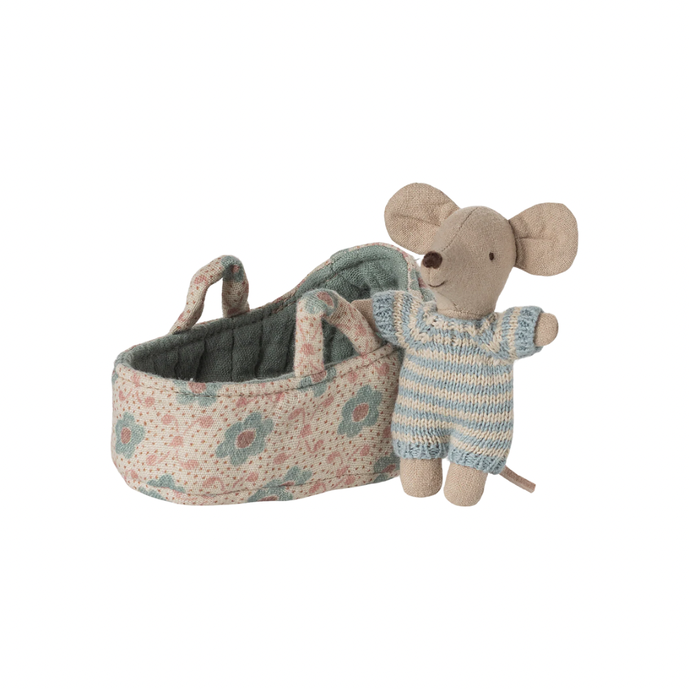 Maileg Baby in Carrying Cot · Blue