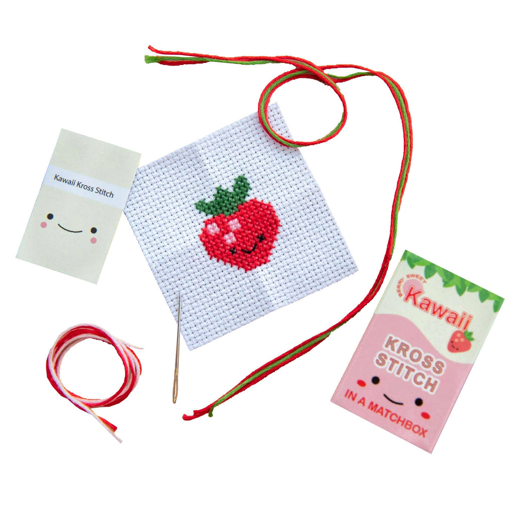 Mini Cross Stitch Kit In A Matchbox · Strawberry