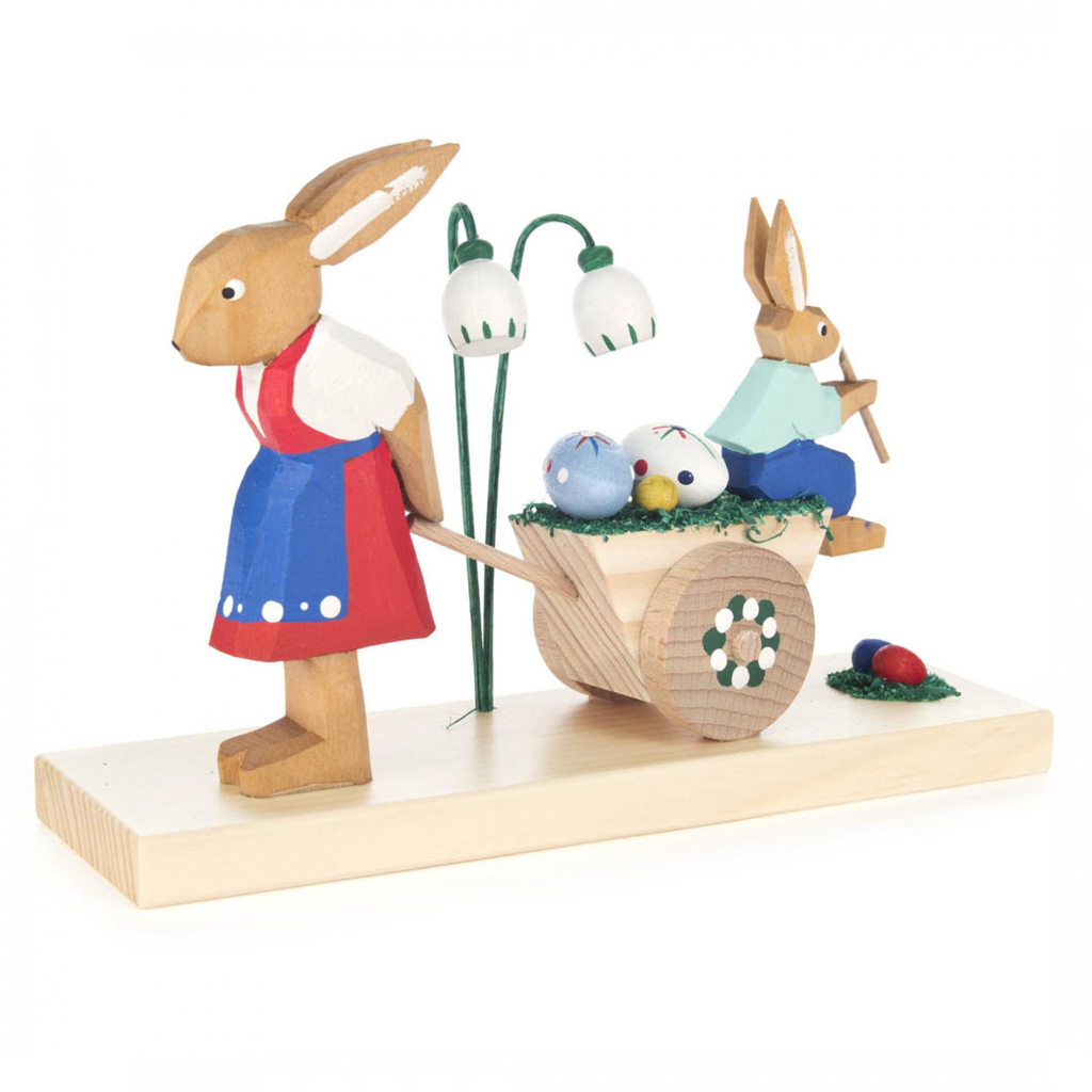 Mother Rabbit and Child Easter Egg Cart Decorative Piece