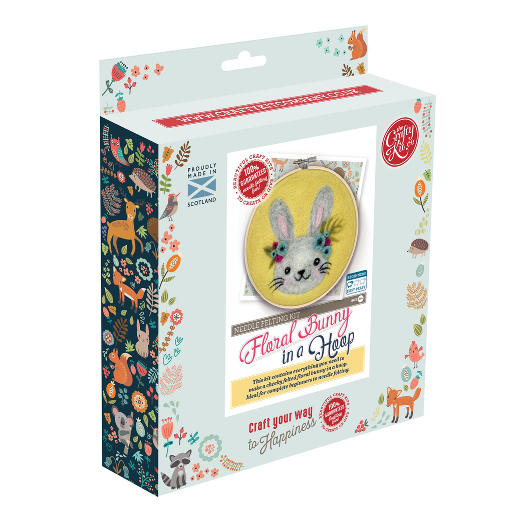 The Crafty Kit Company Hoop Needle Felt Kit ·  Floral Rabbit