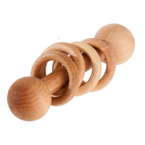 Wood Barbell Rattle with Rings