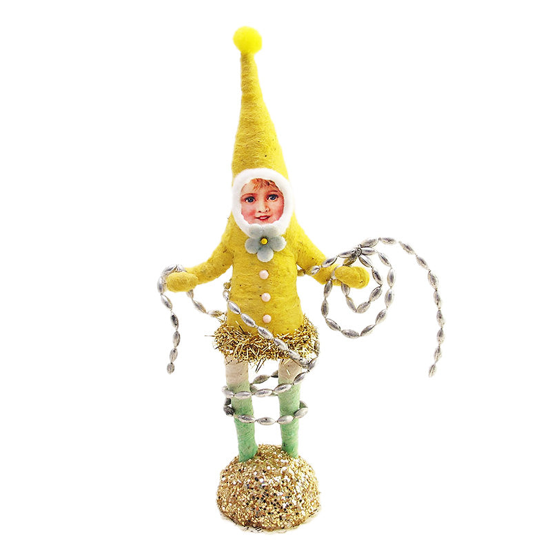 Yellow Tinsel Elf Decorative Figurine