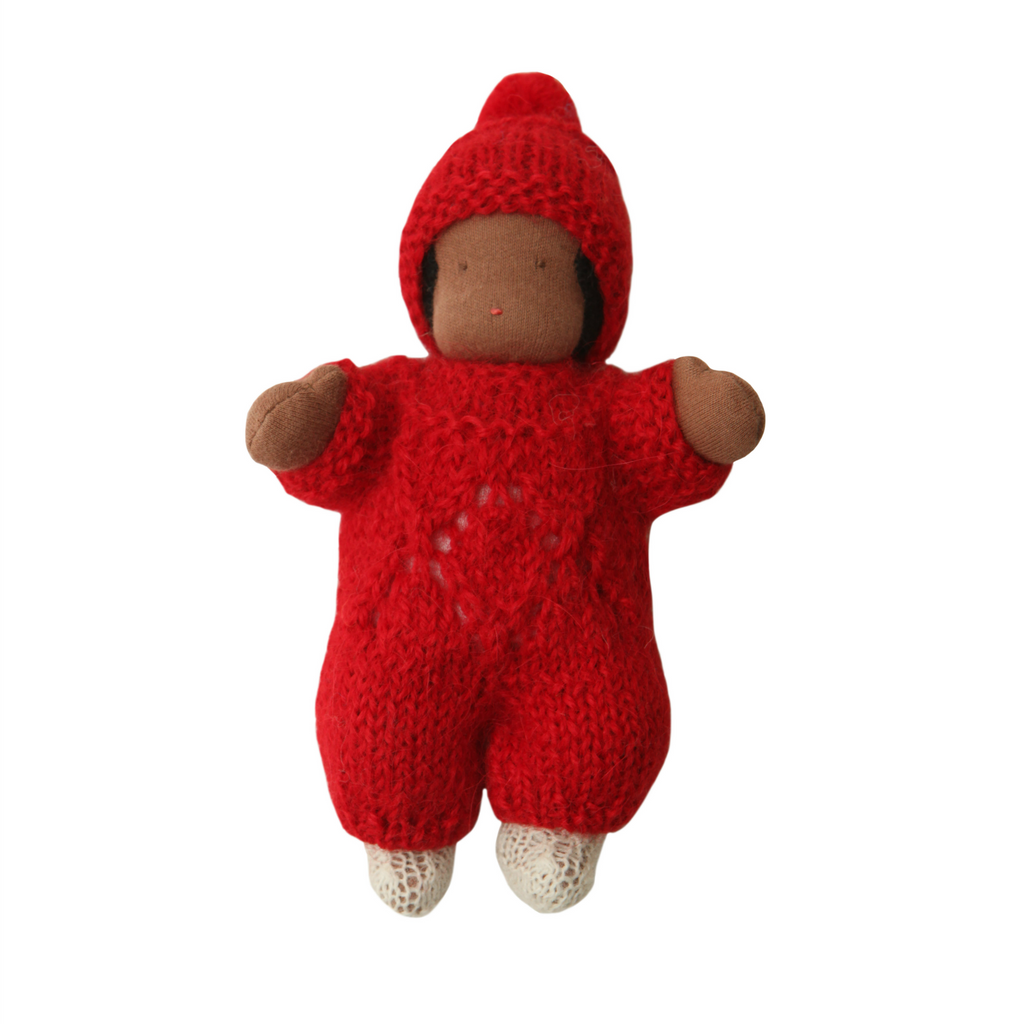 6" Small Waldorf Doll in Red Knitwear · Black